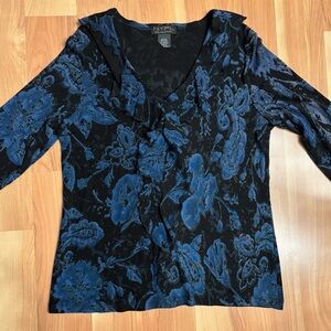 NY Collection Women's Black and Blue Top